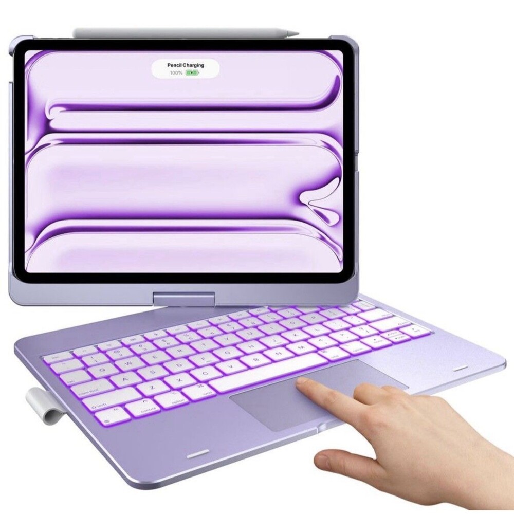 Light Purple 360° Rotatable Touch Keyboard Case for iPad Pro 11" with Trackpad